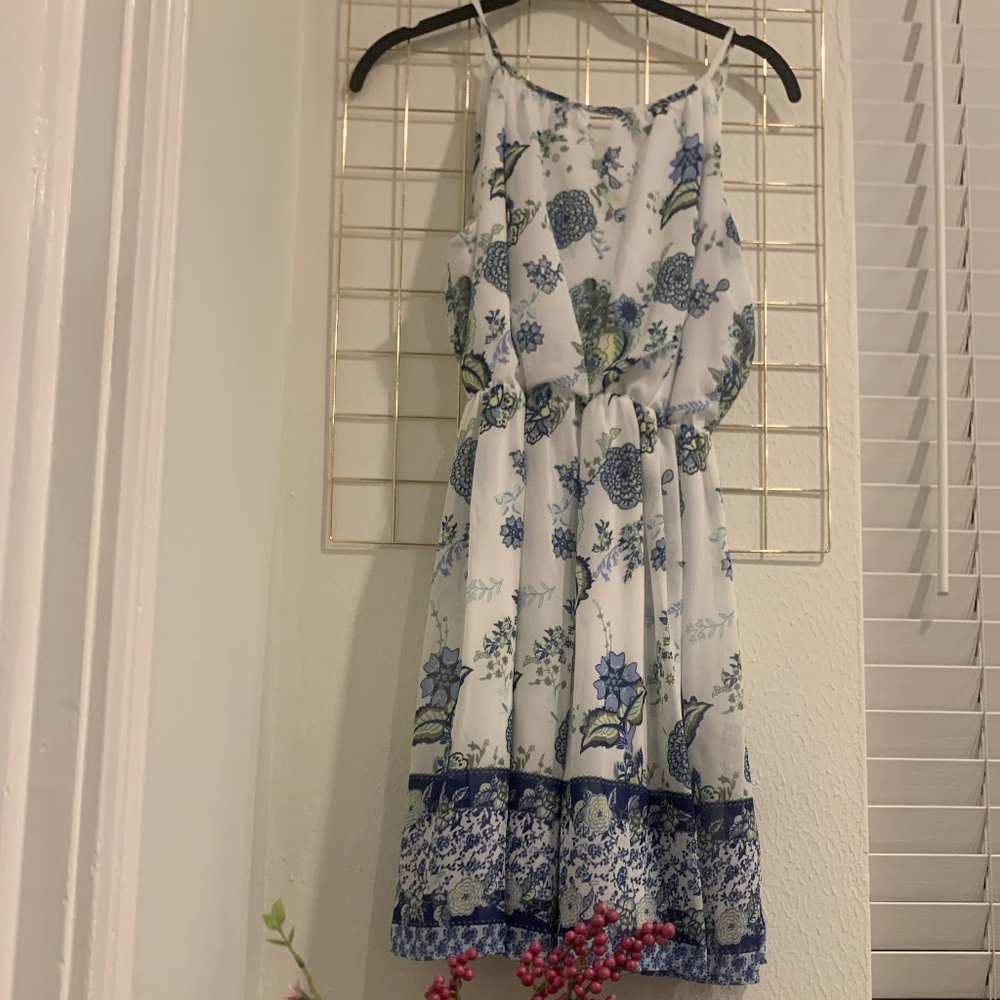 Cute Vintage Style Paisely Floral Print Dress Casual Blue Green Pattern